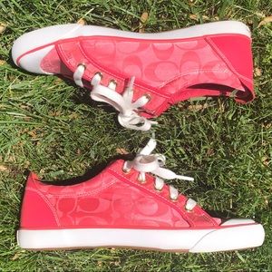 Satin and leather pink Coach tennis shoes